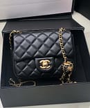 Chanel Women Mini Flap Bag Calfskin Gold-Tone Metal Ball Black