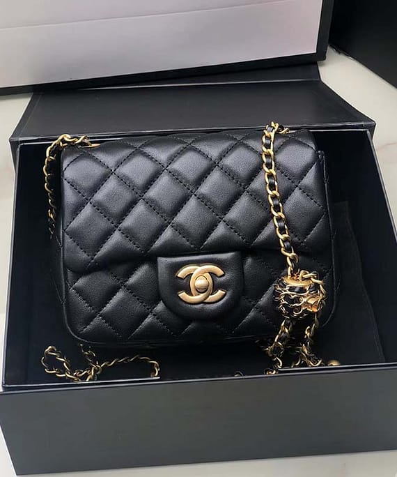 Chanel Women Mini Flap Bag Calfskin Gold-Tone Metal Ball Black